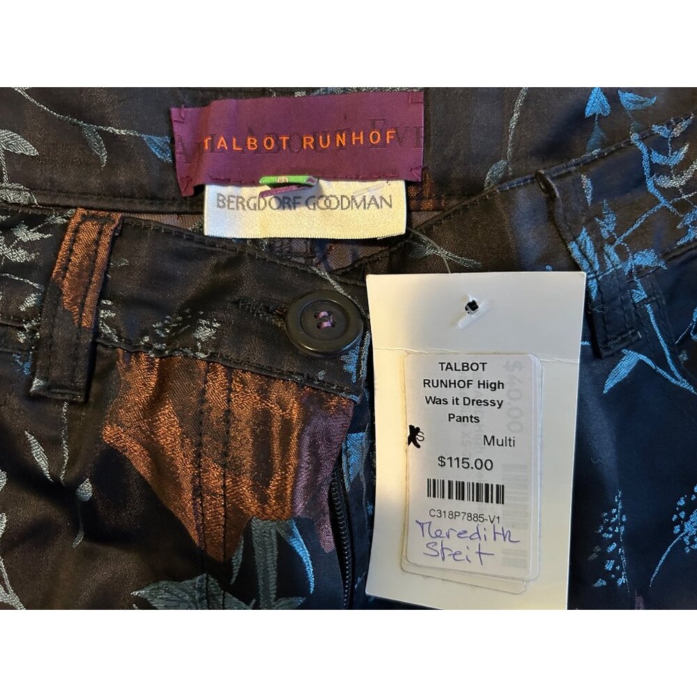 Talbot Runhof Bergdorf Goodman Jacquard Floral Pants High Waist Slim Fit Dressy - Picture 8 of 13